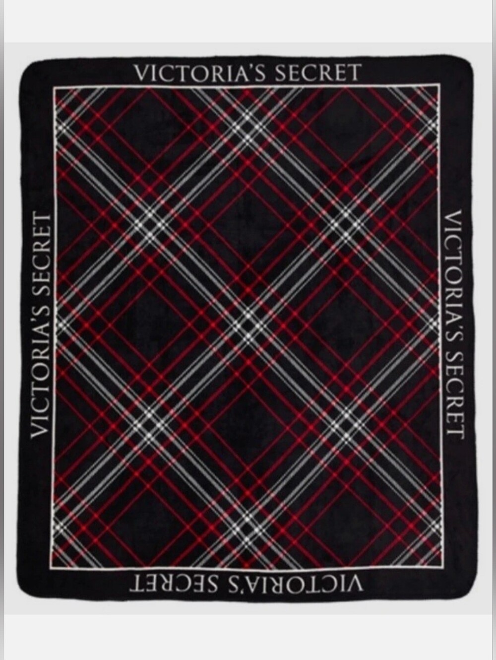 Victoria's Secret Red White & Black plaid soft fleece throw with serpa 50x60 NEW